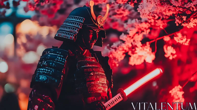 AI ART Red Light Samurai with Sword