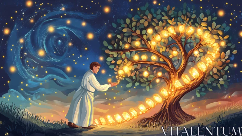 Magical Lantern Tree Art Print AI Image