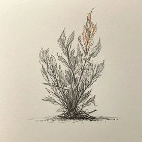 Minimalist Plant Illustration with Flame