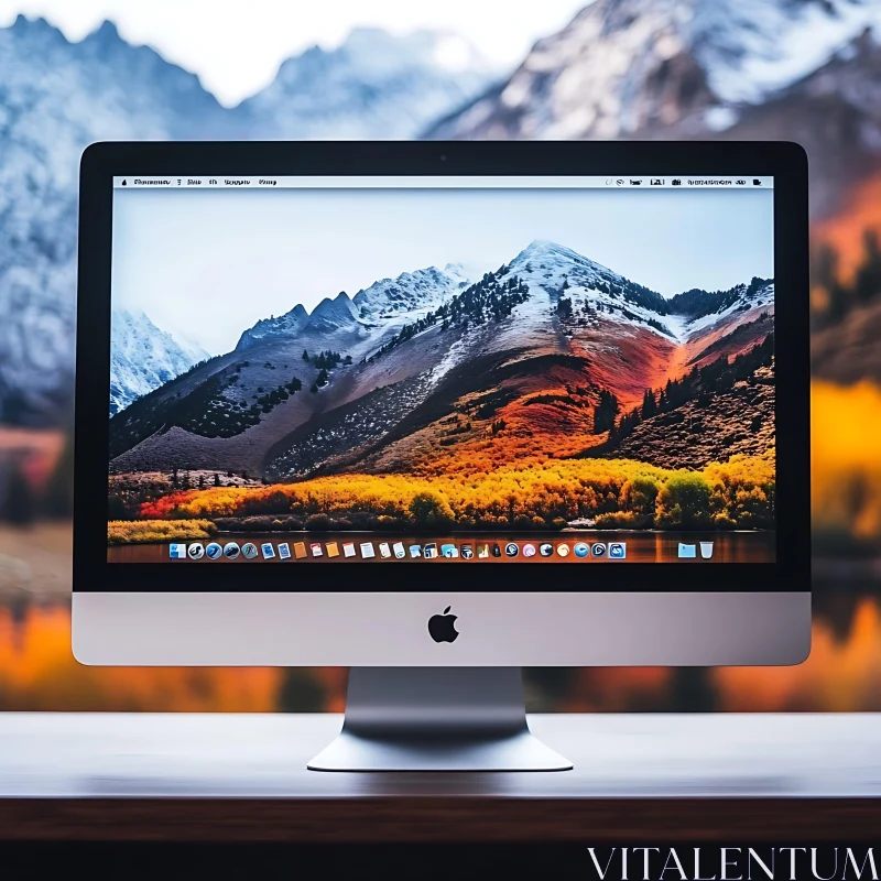 Vivid Mountain View on Computer Screen AI Image
