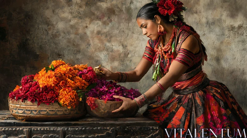 Floral Arrangement by Indigenous Woman AI Image