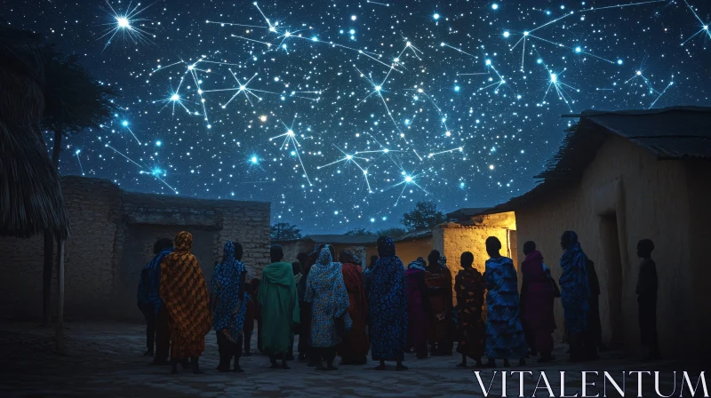 AI ART African Village Under Constellations