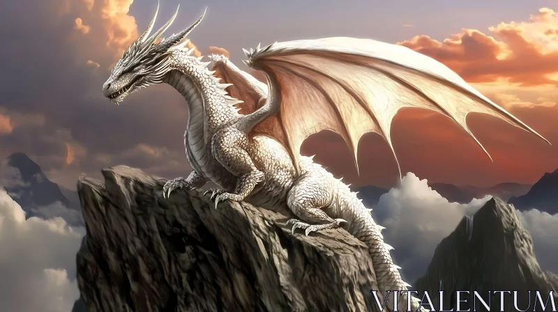 AI ART Fantasy White Dragon on Mountain Top