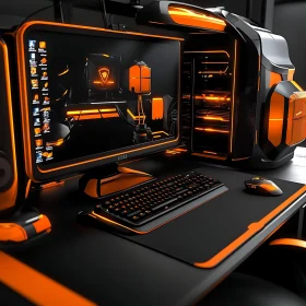 High-Tech Gaming PC with Orange Accents