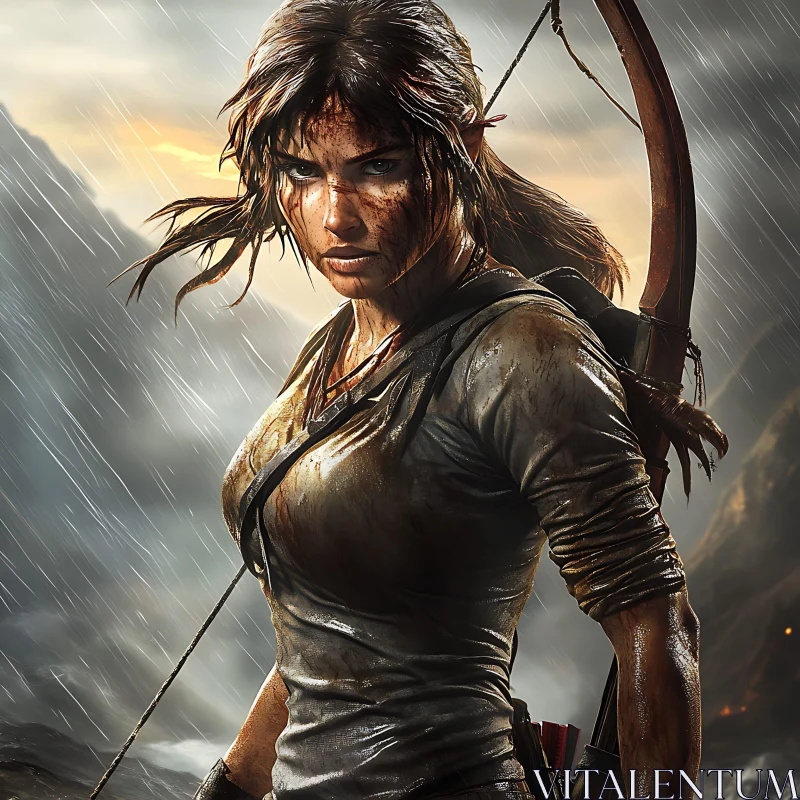 AI ART Female Warrior in the Rain