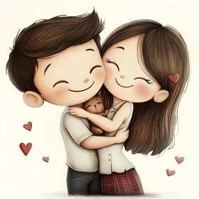 Illustration of Loving Couple Embracing