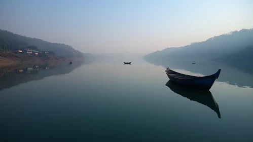 Peaceful Boat on Misty River