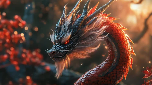 Red Dragon in Enchanted Forest