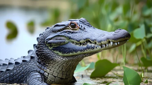 Close-up of an Alligator in Water