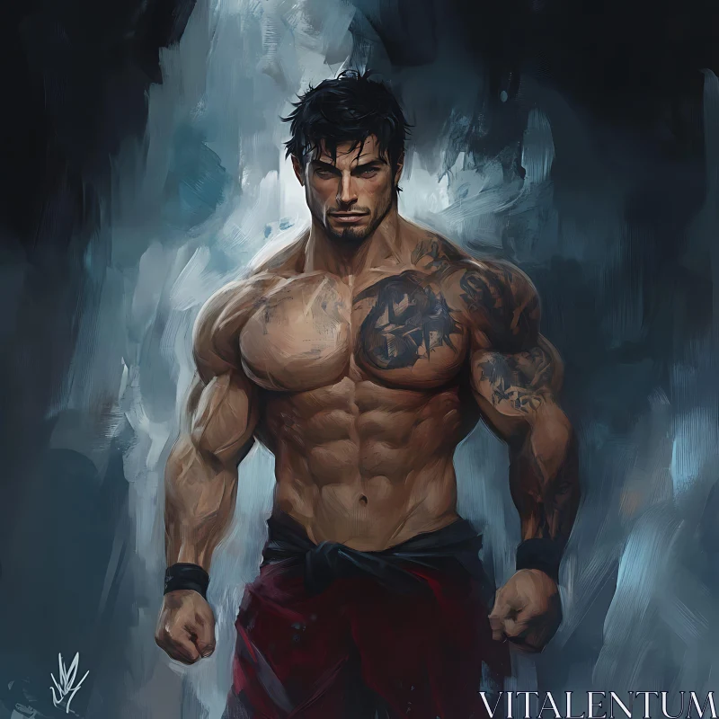 AI ART Muscular Man with Tattoo Illustration