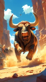 Epic Bull Charge through Canyon