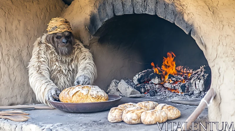 AI ART Sasquatch Baking Bread in Rustic Oven