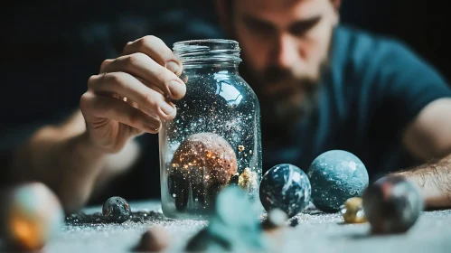 Miniature Planets in Glass Container