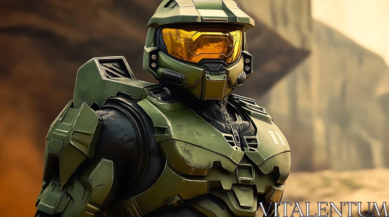 AI ART Futuristic Soldier in Green Armor