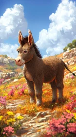 Donkey in Blooming Field