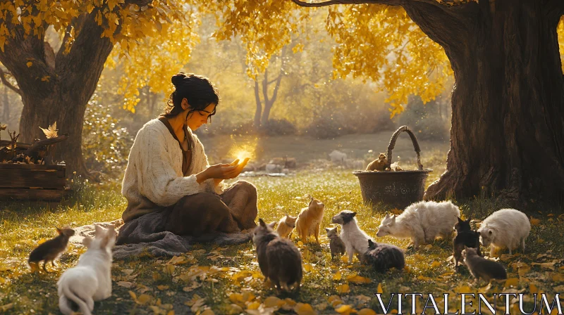 AI ART Pastoral Scene with Woman and Glowing Light