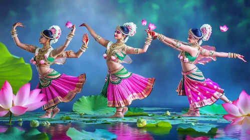 Serene Dance on Water with Lotus