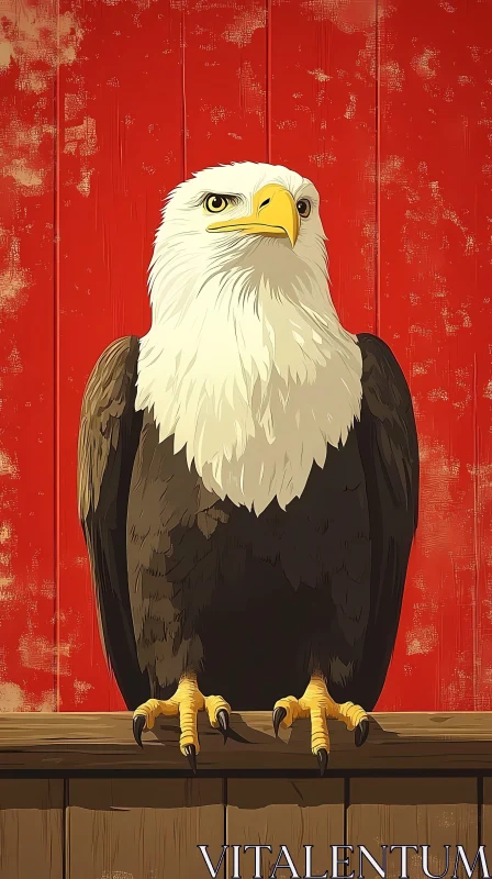 Bald Eagle on Wooden Railing AI Image