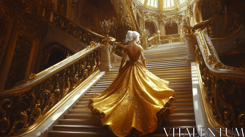 AI ART Person in Golden Gown on Lavish Staircase