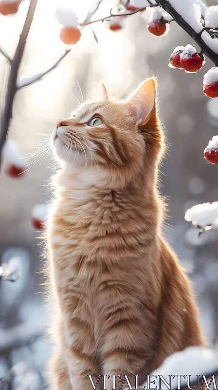 AI ART Snowy Ginger Cat Portrait