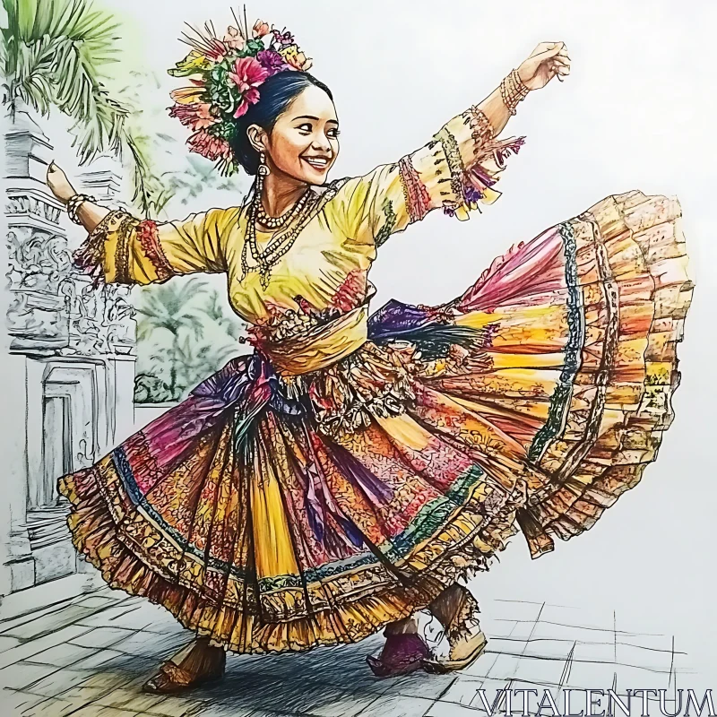 Woman's Graceful Dance in Cultural Attire AI Image