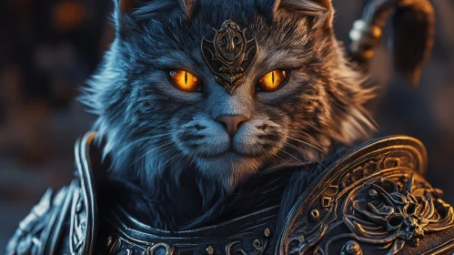 Feline Knight with Fiery Gaze