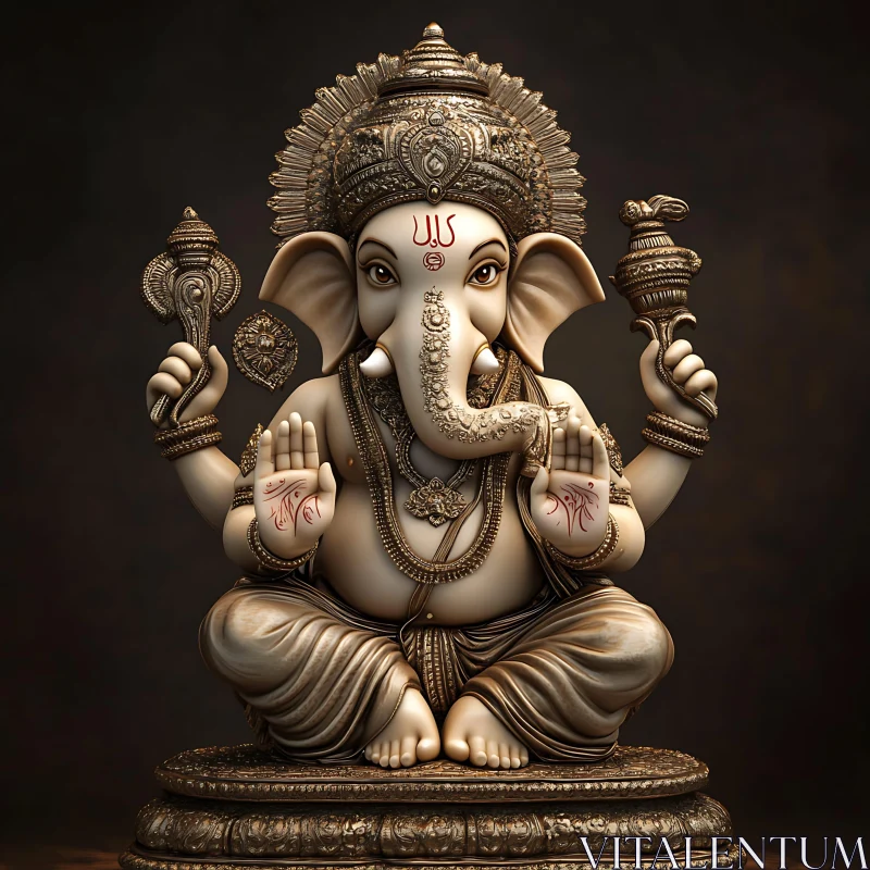 Elegant Ganesha Statue with Detailed Ornamentation AI Image