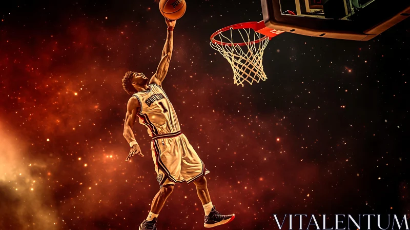 Athlete's Cosmic Basketball Dunk AI Image