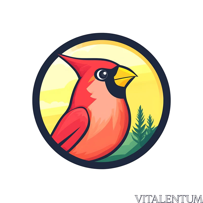 Cartoon Cardinal Bird with Trees and Sky AI Image