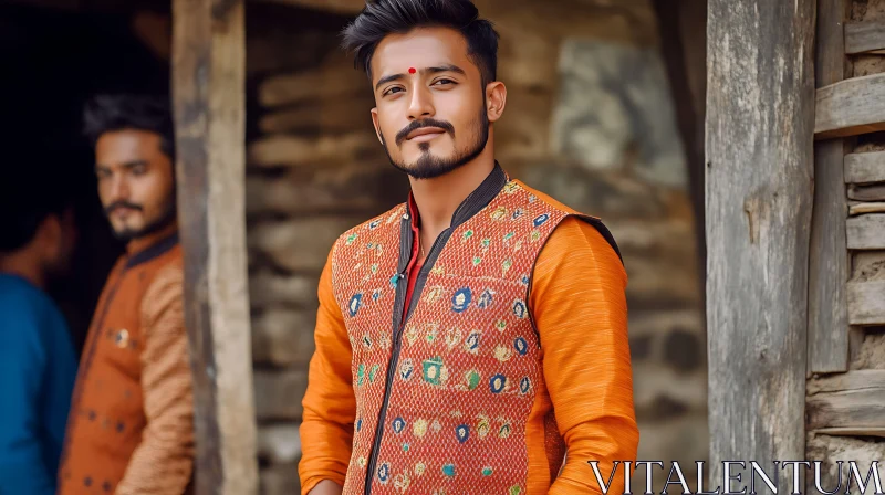 Man in Orange Ethnic Wear AI Image