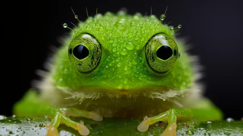 Captivating Green Frog with Water Drops - Frontal Perspective