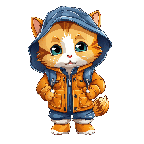 Cute Cartoon Cat in Jacket with Backpack - Semi-Realistic Art POD Design