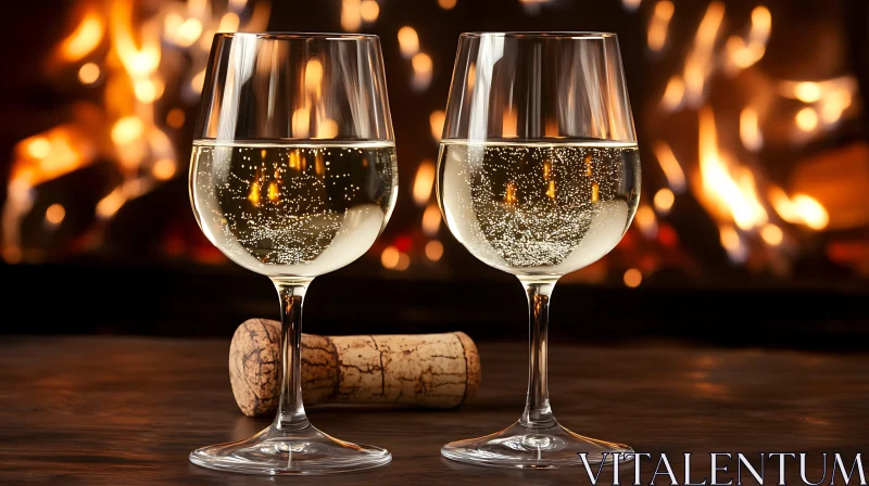 Elegant Wine Toast by the Fire AI Image