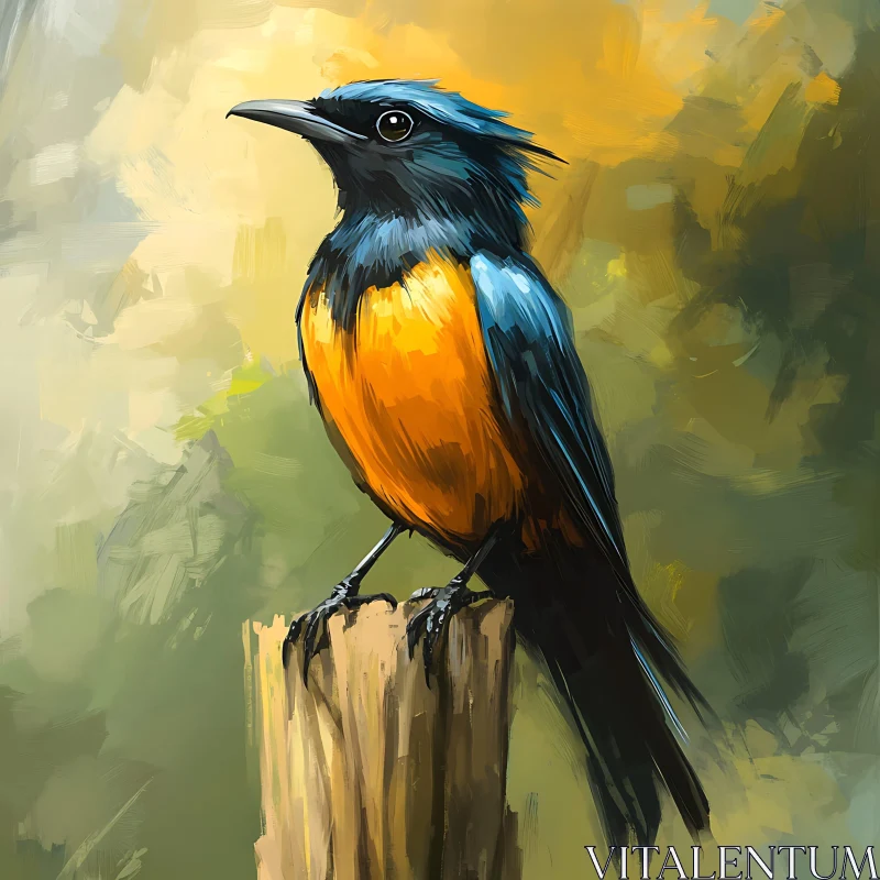 Colorful Bird on Rustic Post AI Image