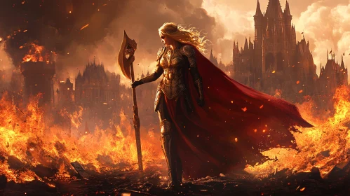 Female Warrior Amidst Inferno