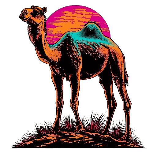 Detailed Vector Illustration of Camel on Sand Dune POD Design