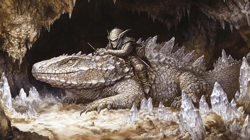 Warrior and Dragon in Crystal Cave