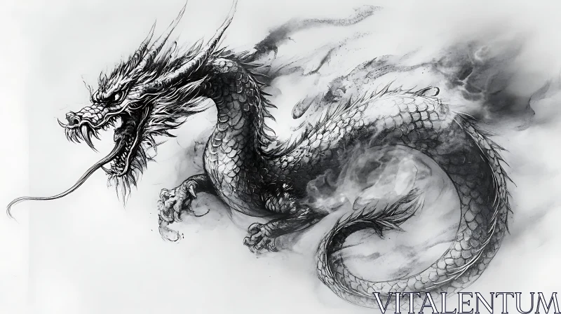 AI ART Dragon in Ink, Fantasy Art Illustration