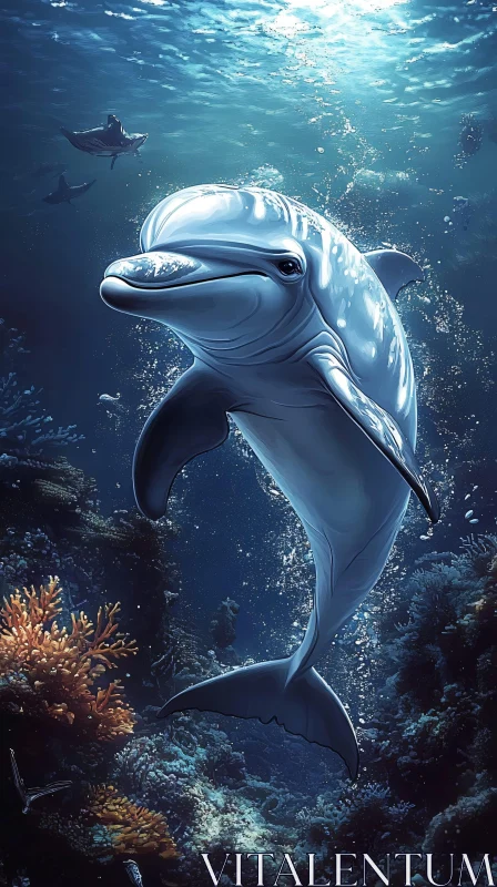 AI ART Tranquil Dolphin and Coral Scene