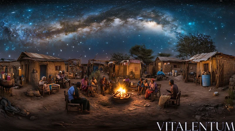 Night Gathering Around Fire in Village AI Image