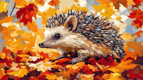 Hedgehog and Autumn Leaves