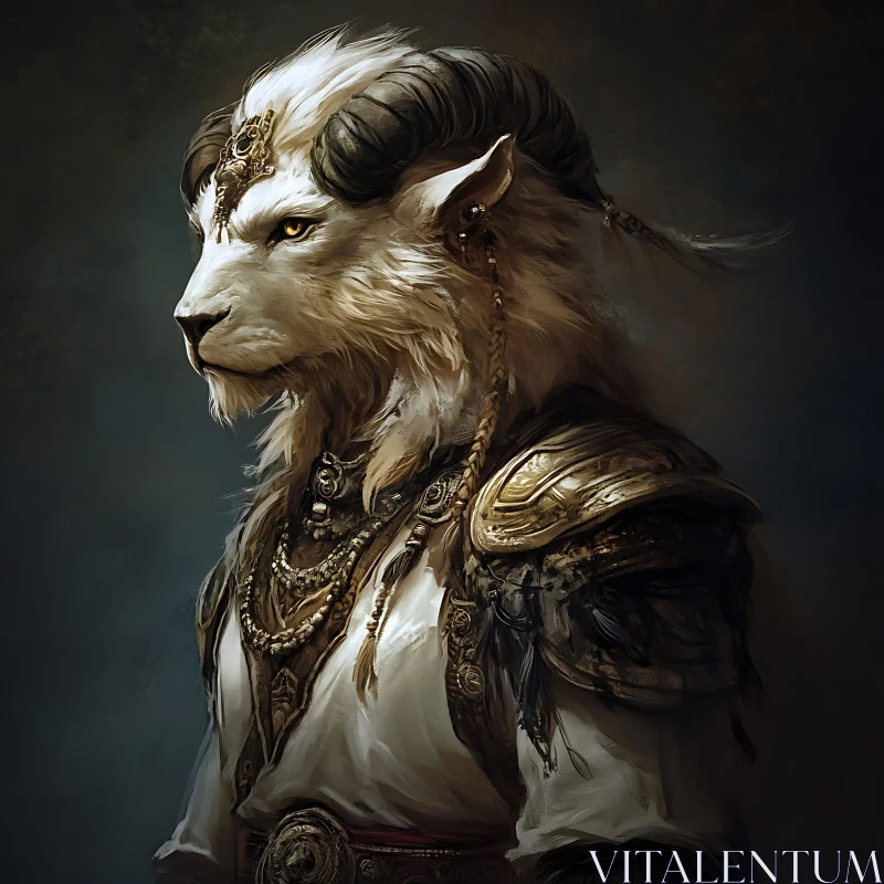 AI ART Lion Warrior with Horns and Armor