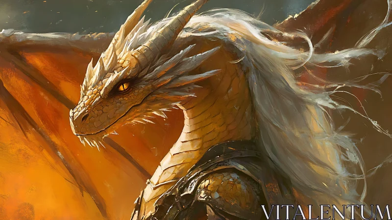 AI ART Mythical Golden Dragon with White Mane