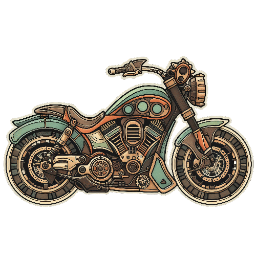 Green Cartoon Motorcycle with Mechanical Details