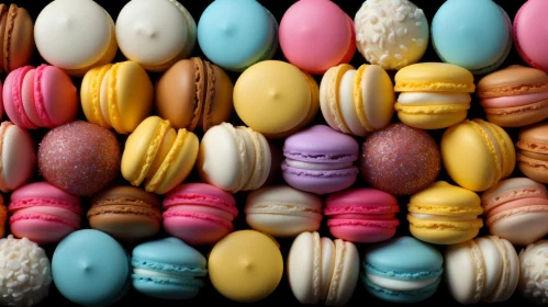 Multicolored Macarons Arranged on a Black Background