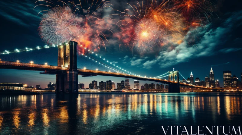 New Year's Eve Fireworks Display over Brooklyn Bridge AI Image