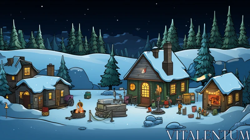 Quaint Winter Town: A Magical Adventure-themed Cabincore Village AI Image
