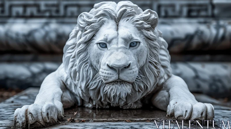White Marble Lion Sculpture - A Symbol of Strength and Majesty AI Image
