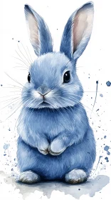 Blue Bunny Watercolor Illustration