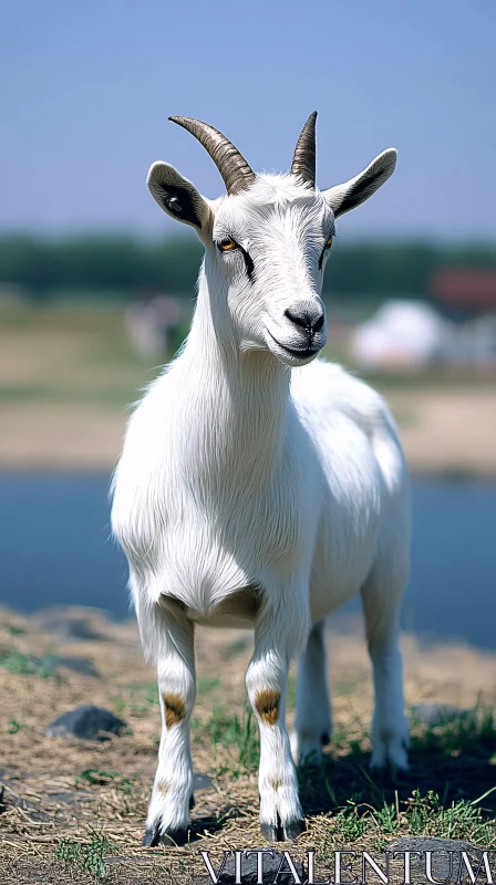 Tranquil Goat on Rocky Terrain AI Image